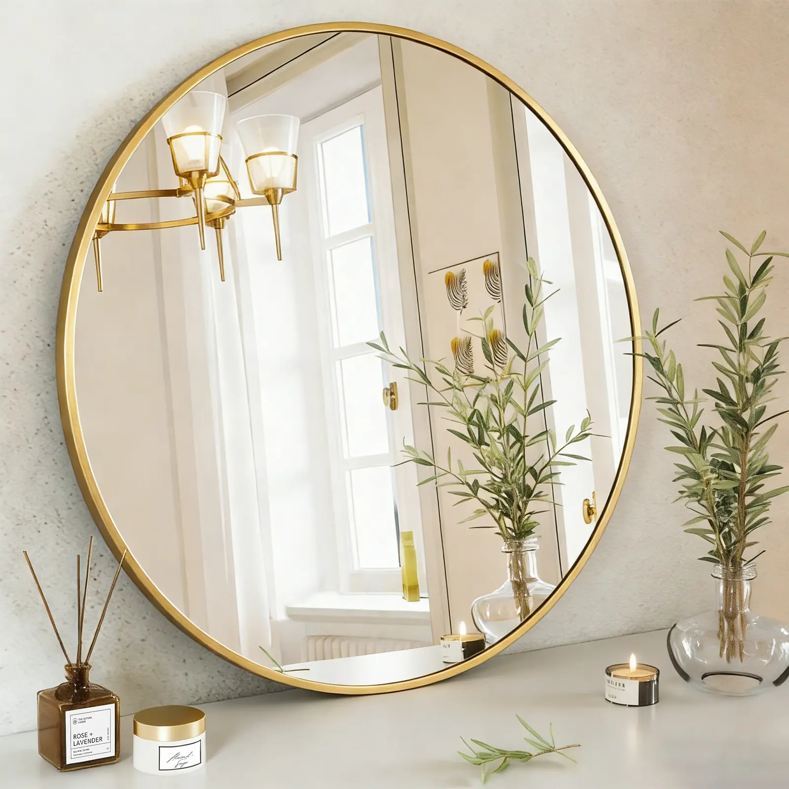 Modern Round Wall Mirror, Bathroom Fixtures for Over Sink, Home Decor Piece for Bathroom, House Decor Accessory