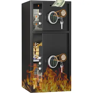 Safe Box, Large Double-Door Safe with Depository Drop Slot, Biometric Fingerprint Large Safe with Dual Alarm System and Mute Function, Home Safe for Documents, Jewellery, Valuables