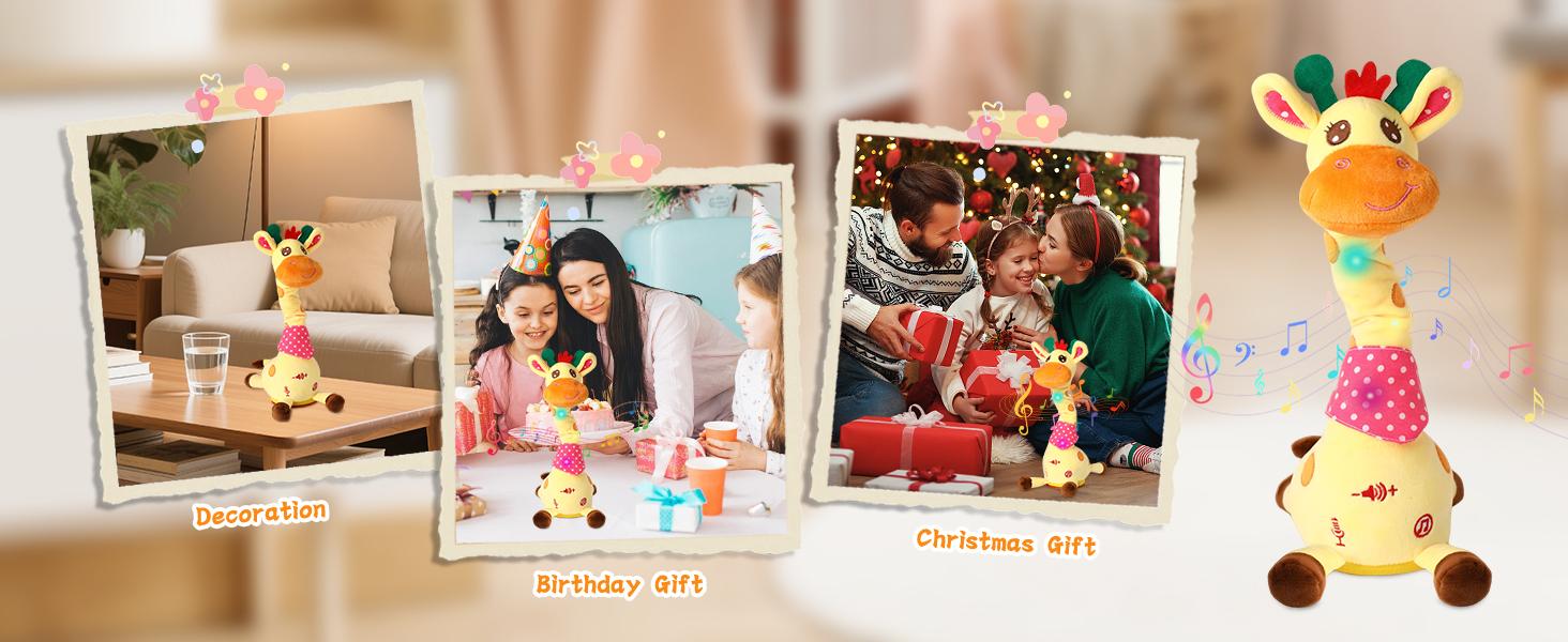 Talking Dancing Giraffe Easter Toy,  Repeat Mimicking, Tummy Time Toy With Volume Adjustment, Glowing Musical Electronic Plush Stuffed Animal Ineractive Toy For Toddlers 1-6 Years Old With 10 Baby Songs, Ideal Gift For Easter Gifts