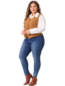 Agnes Orinda Plus Size Vests for Women Fully Lined 4 Button V-Neck Business Dressy Tuxedo Suit Vest Waistcoat