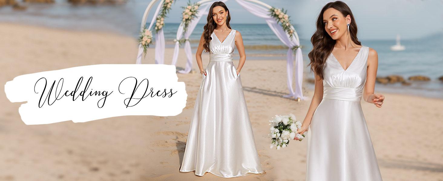 Ever-Pretty 2026 Evening dress V-neck Empire Waist Satin Maxi Bridesmaid Dress with Pockets 02326 Comfort,party dress, dress Spring  Evening dress