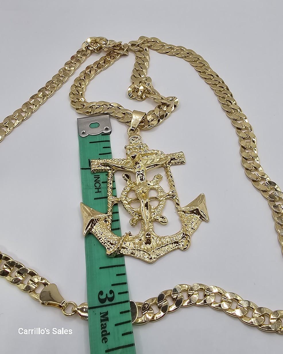 CHRIST ON THE CROSS Cuban link necklace style gold-plated 24"inches