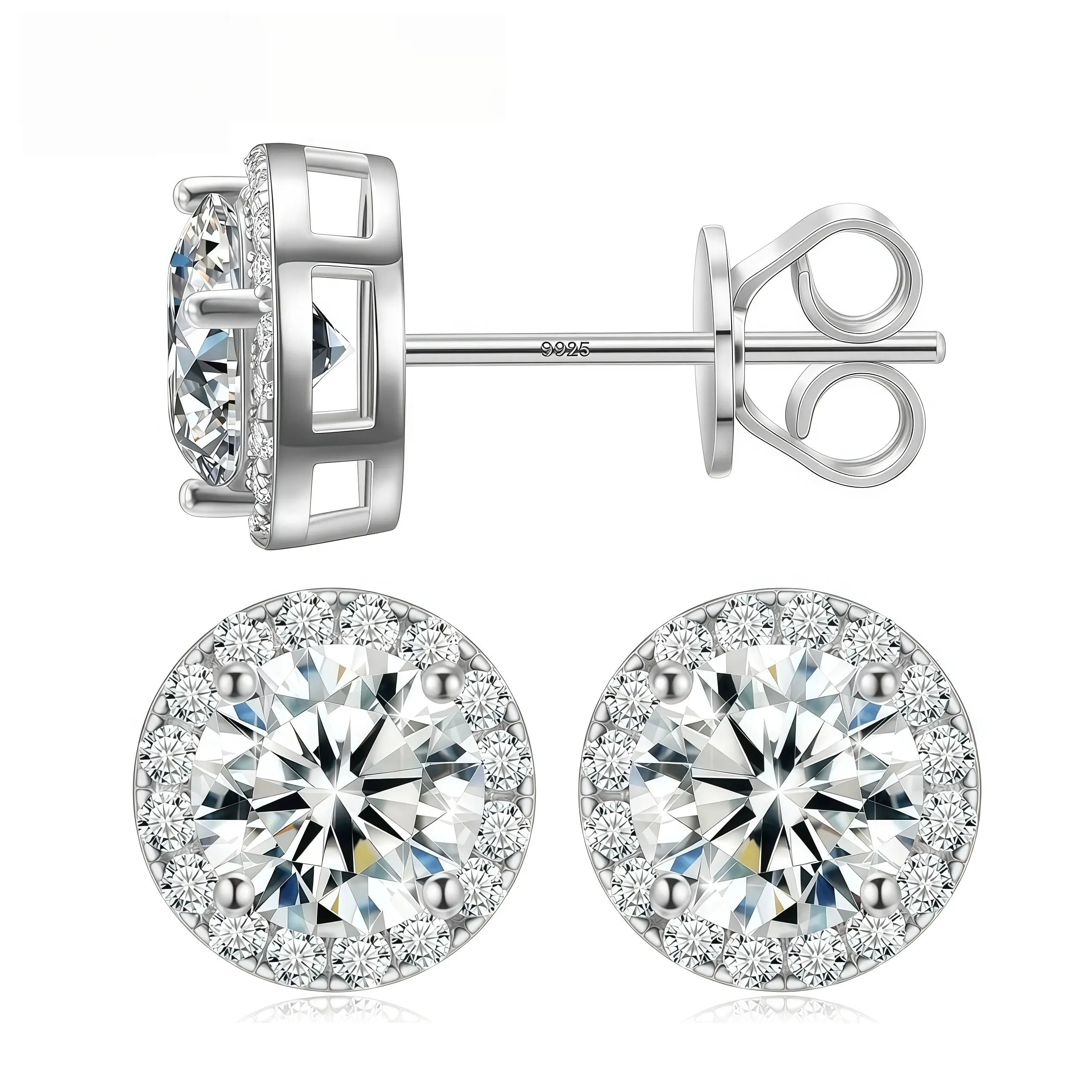【2026 TREND ALERT】18k Gold-Plated Halo Stud Earrings, Lab-Created Moissanite, S925 Sterling Silver Jewelry, Perfect Birthday Christmas Gift for Women Wedding Set