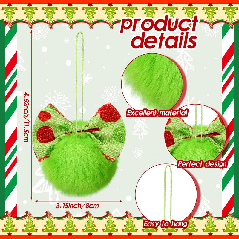 Christmas Clearance Sale Christmas Ornaments 12 Pcs Lime Green Furry Christmas Balls with Bows or Red Heart Cute Green Monster Christmas Decorations Hanging Ornaments for Xmas Tree Holiday Party Home Wall Christmas Decor Christmas White Elephant Gifts