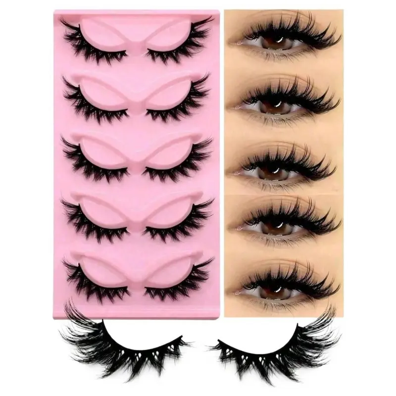 False Eyelashes 5 Pairs, Wispy & Fluffy 3D Mink Dramatic Lashes - Lightweight, Reusable Lash Set for Volume, False Eyelashes & Adhesives, Beauty Products