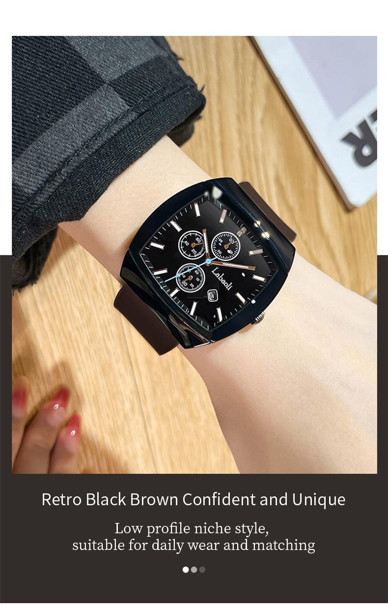 Fashionable watch unisex tonneau-shaped watch – a perfect combination of sport and style, featuring analog-digital dual display, multifunction design, waterproof and luminous features, and a date display.