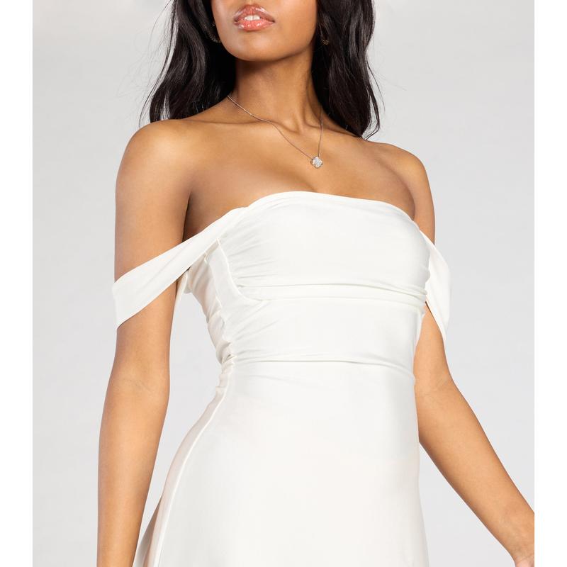 Classics Lover Off-The-Shoulder Satin A-Line Mini Dress