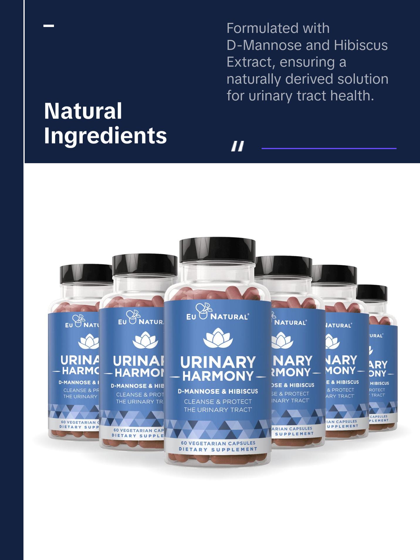 Eu Natural Urinary Harmony - D-Mannose & Hibiscus - 60 Vegetarian Capsules - Natural Urinary Tract UTI Cleanse & Protection - Urinary Health Support Supplement