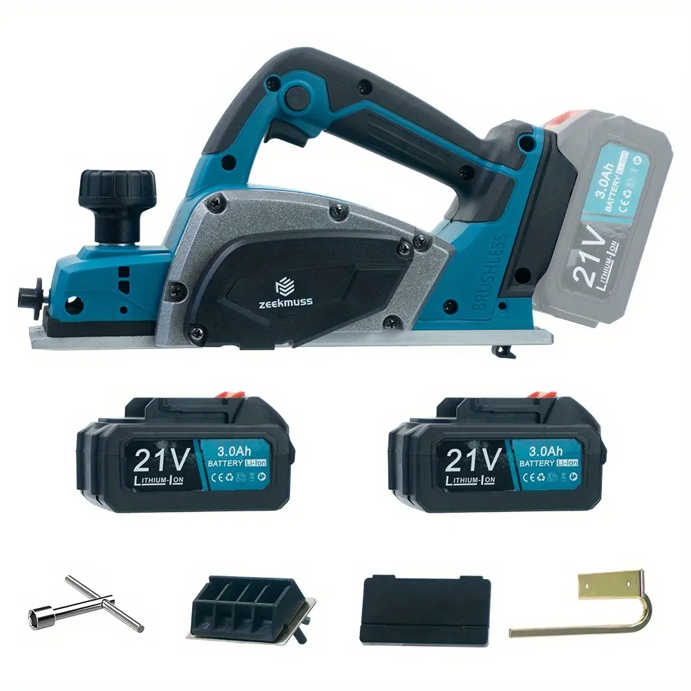 ZEEKMUSS Electric Cordless Hand Planer Adjustable Depth 0-1mm With 2 21V 4.0Ah Rechargeable Batteries, 16000rpm Hand Planer Woodworking Tools With Safety Lock For Wood Chamfering DIY Models