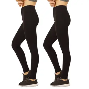 2 Pack Women's Premium Cotton Leggings Full Length High Wide Waistband S-3XL High Waisted Leggings Ankle No See-Through Workout Yoga Pants Tummy Control