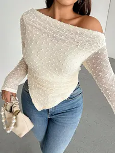 HANNA x  Firerie Plus Size Women's Elegant Romantic Tie Dye Print Long Sleeve Asymmetrical Hem T-Shirt