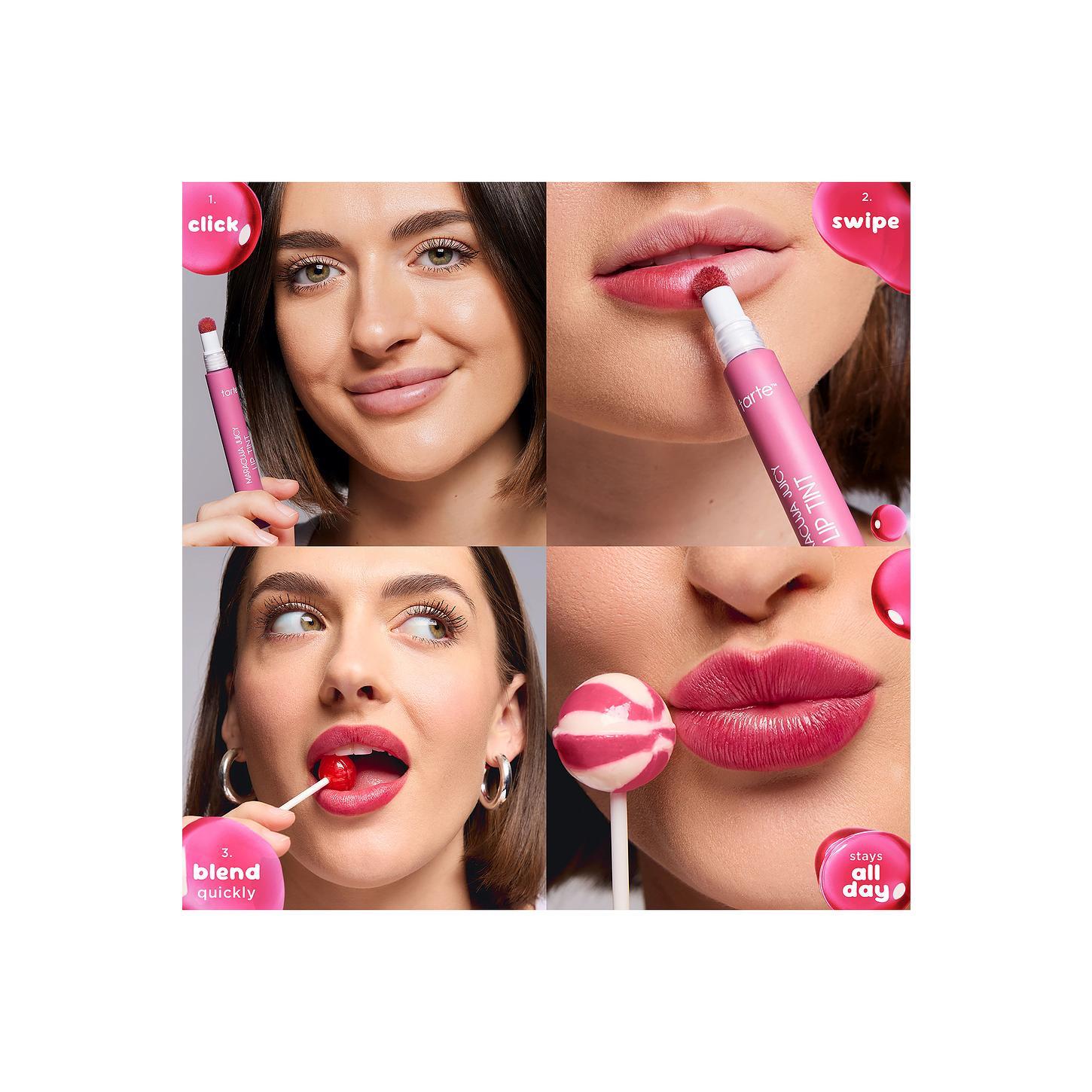 TARTE Maracuja Juicy Lip Tint - Lolli Shade, Hydrating Lipstick with Hyaluronic Acid, Blendable Cosmetic Lip Gloss