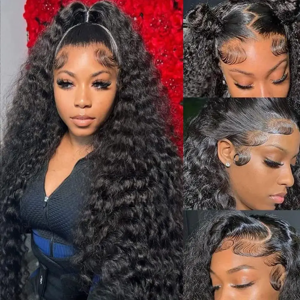 [28“ Only for 100$]Bling Hair Deep Wave Wig 13x4 13x6 HD Transparent Glueless Wig With Drawstring Lace Frontal Wig Brazilian Human Hair Wig HD Lace Front Wig 4x4 Lace Closure Wig For Women Natural Black Wigs