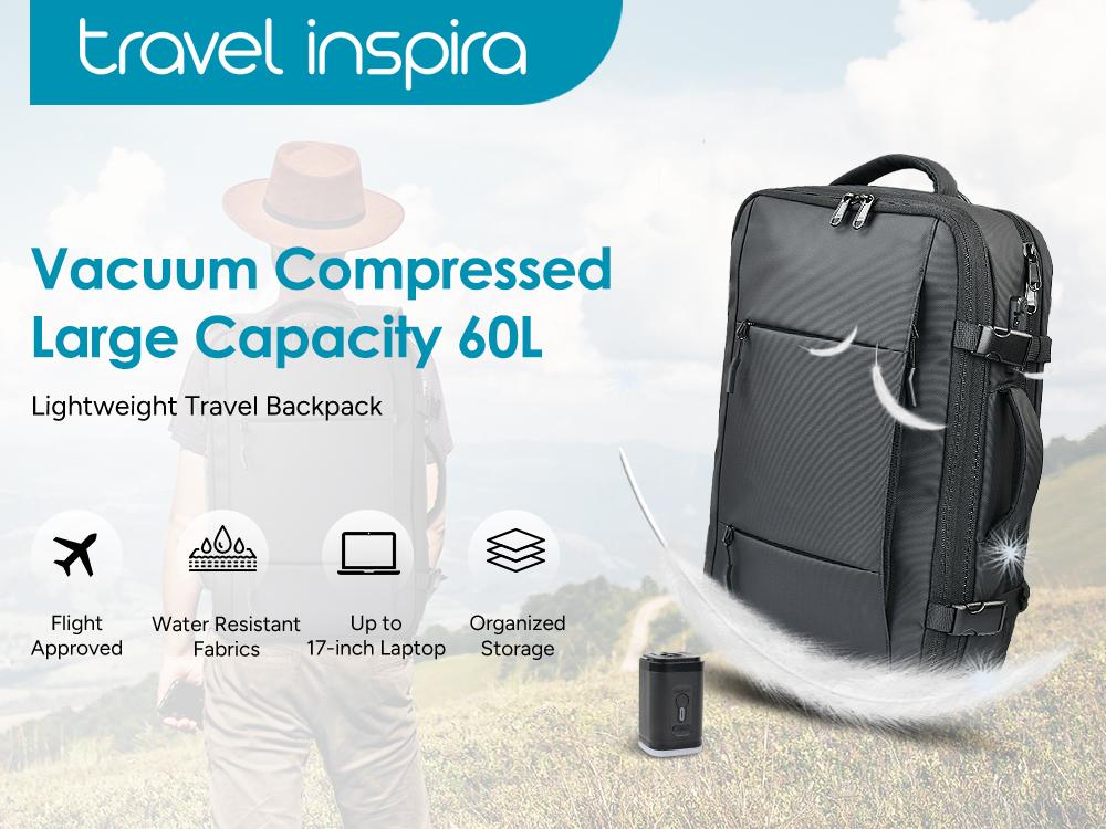 travel inspira Vacuum Compression Backpack with Electric Vacuum Pump, TSA Lock, Water-Resistant, Carry-On Approved Laptop Compartment, TSA-friendly,Hiking, Gym and Business Trip, Space Saver, Travel Hack travel inspira Vacuum Compression Backpack with Electric Vacuum Pump, TSA Lock, Water-Resistant, Carry-On Approved Laptop Compartment, TSA-friendly,Hiking, Gym and Business Trip, Space Saver, Travel Hack