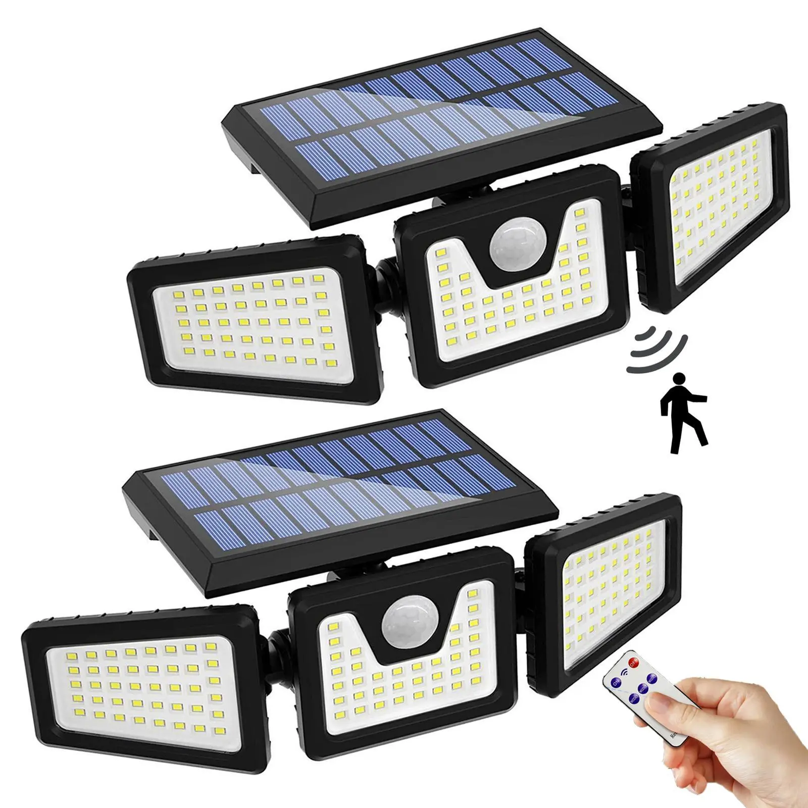 2-Pack Eco-Friendly Solar Outdoor LED Flood Lights - Cordless, IP65 Waterproof, Polycarbonate Wall Lights with Automatic Sensor, 3 Adjustable Heads, 180° Wide Angle, Batteries Included for Patio, Garage, Led Lights, Solar Outdoor Lights