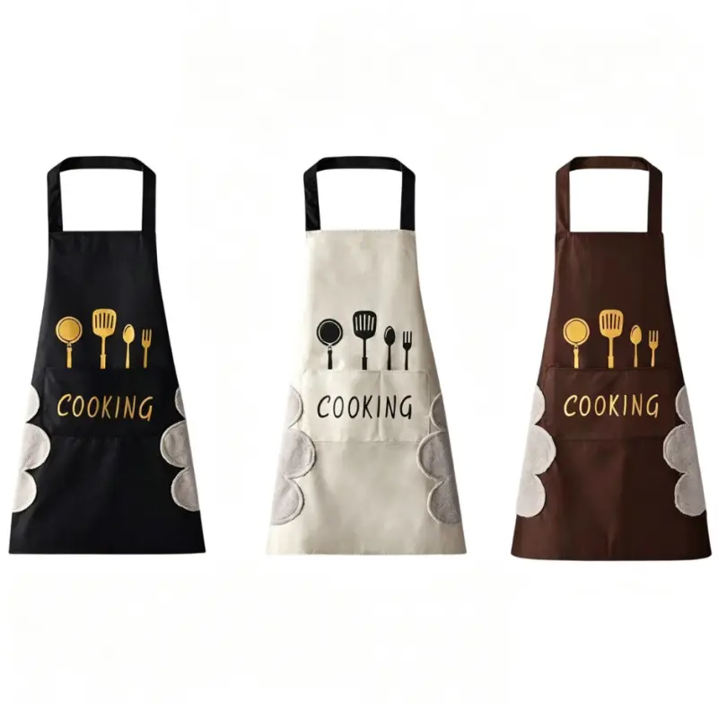 3pcs Waterproof Polyester Kitchen Aprons for Men-Women - Adjustable Strap, Comfortable, Washable, Side Hand-Wipe Towel, Front Pocket, Oil-Resistant Print, Ideal for Baking-Household Cleaning, Great Gift Option