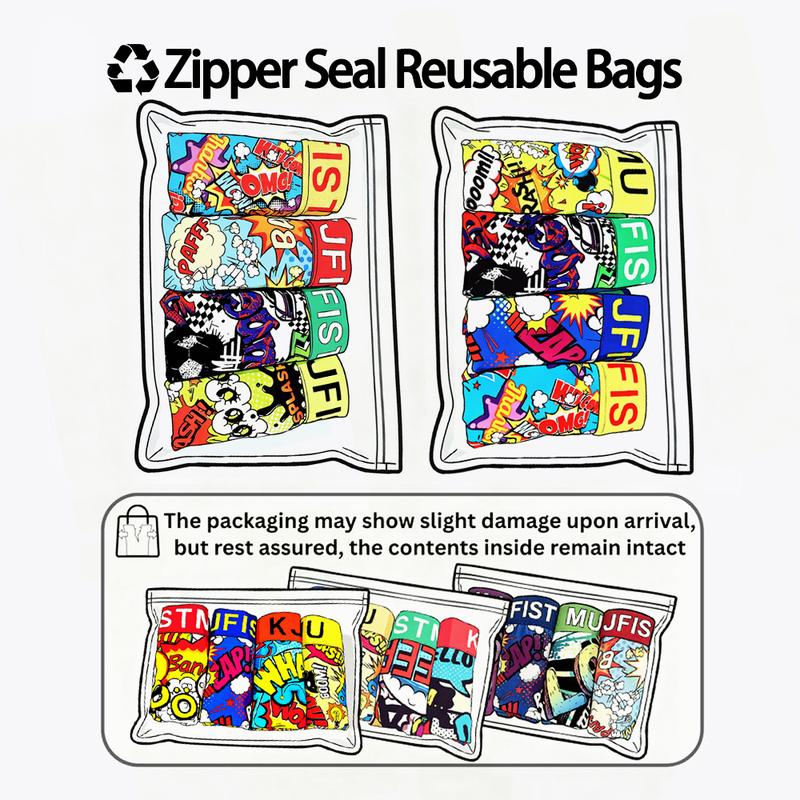 KJFISTMU12 Men's Boxer Briefs Set made of lightweight polyester fiber, featuring a solid color and simple design with fashionable prints, a distinctive colorful cartoon pattern waistband, elastic waistband, and vibrant pixel game design.