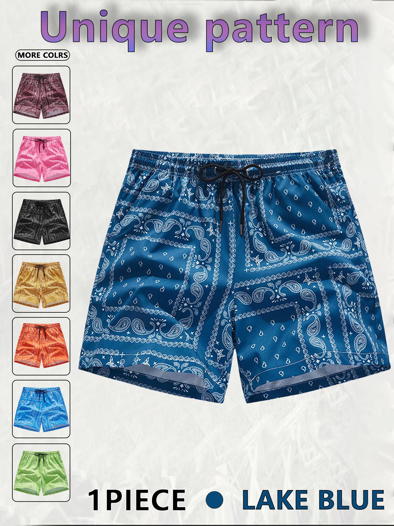 Men's Cashew Flower Pocket Shorts, Regular Fit Casual Drawstring Waist Shorts for Daily Outdoor Wear, Men Bottoms for All Seasons menswear clothes