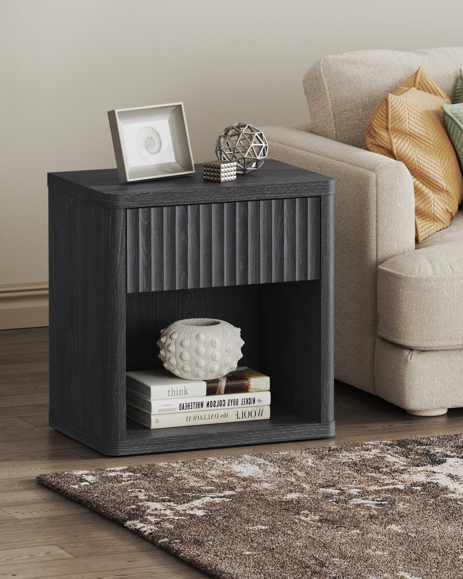 SICOTAS Night Stand with Drawer Storage Bed Side Table End Table 22.7"x 15.4" x 24.1" Large Modern Wide Bedside Stand Mid Century Night Stands for Bedroom Living Room Sofa Couch Office Minimal