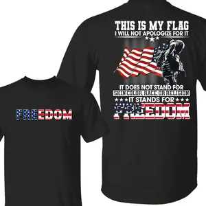 Vintage Patriotic American Flag & Soldier Print 2 Sides T-Shirt - 100% Cotton Unisex Casual Tee with Bold "Stand for Freedom" Slogan Shirt, Patriotic American Flag, Memorial Day Tees Casual Daily Wear Tee For Men & Women, Apparel Made In The USA