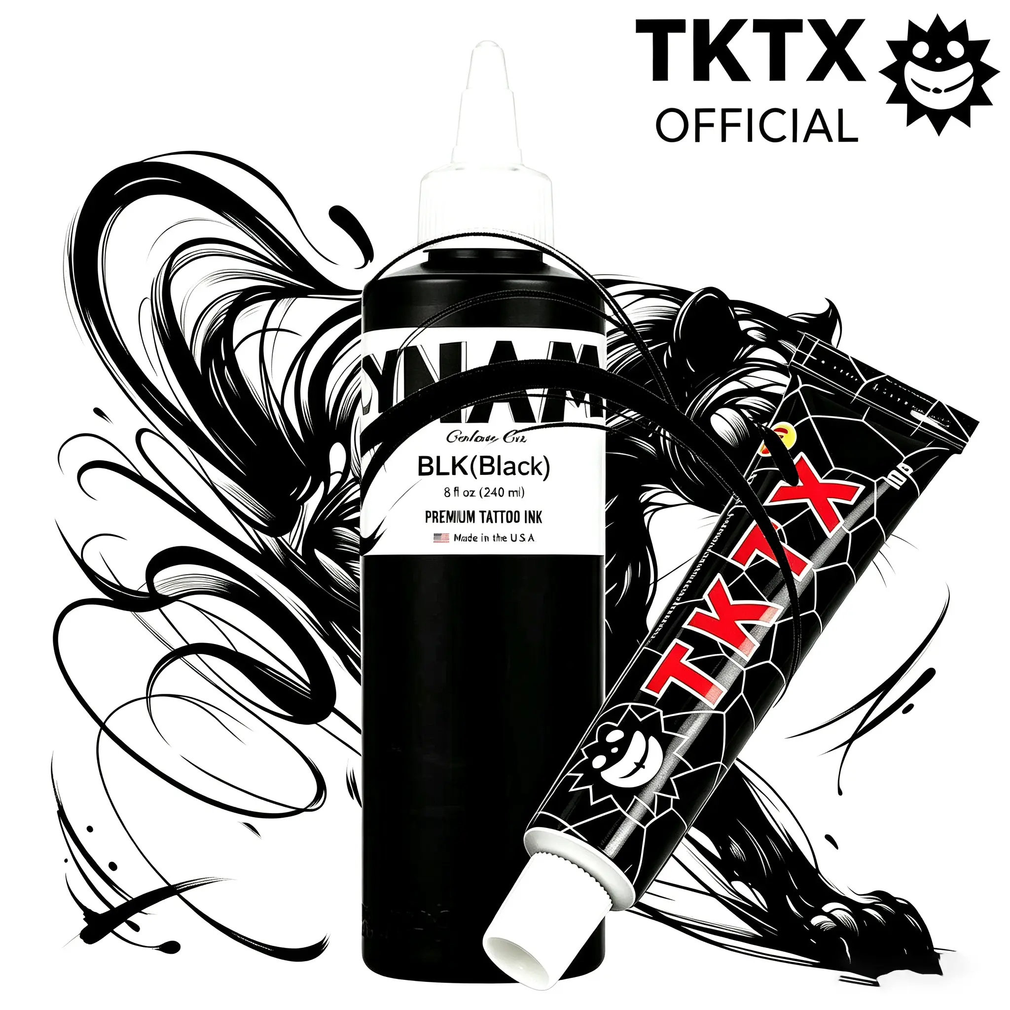 TKTX Painless Tattoo Bundle: 8oz Black Ink, Numbing Cream, Smooth Flow for Detailing & Shading, 6-8hr Relief for All Skin Types