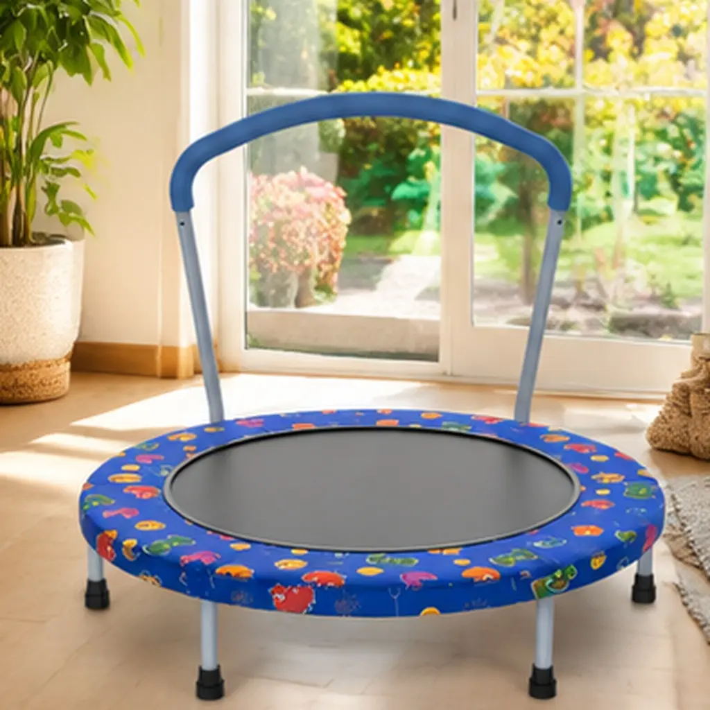 36-Inch Mini Trampoline for Kids Ages 1-6, Indoor Outdoor Toddler Trampoline with Handle Bar, Small Rebounder for Boys Girls, Fun Exercise Bouncer for Playroom Backyard, 36" Round Jumping Mat, Blue, Outdoor Backyard Trampoline for Kids