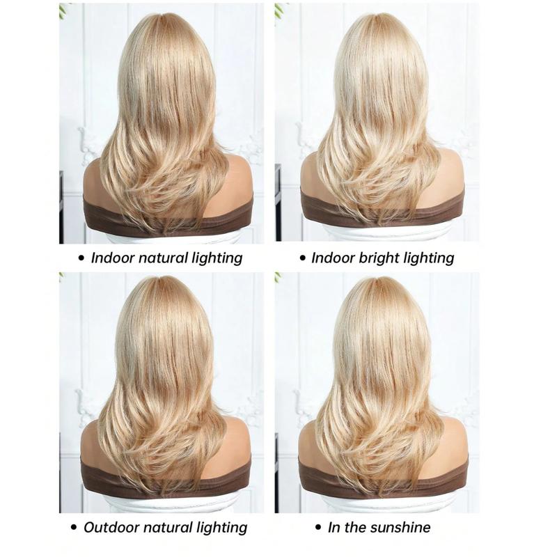 Golden Blonde Wig with Bangs Long Haired Wig for Women Curtain Bangs Synthetic Layered Cut Glueless Wig Wavy for Daily Party Use