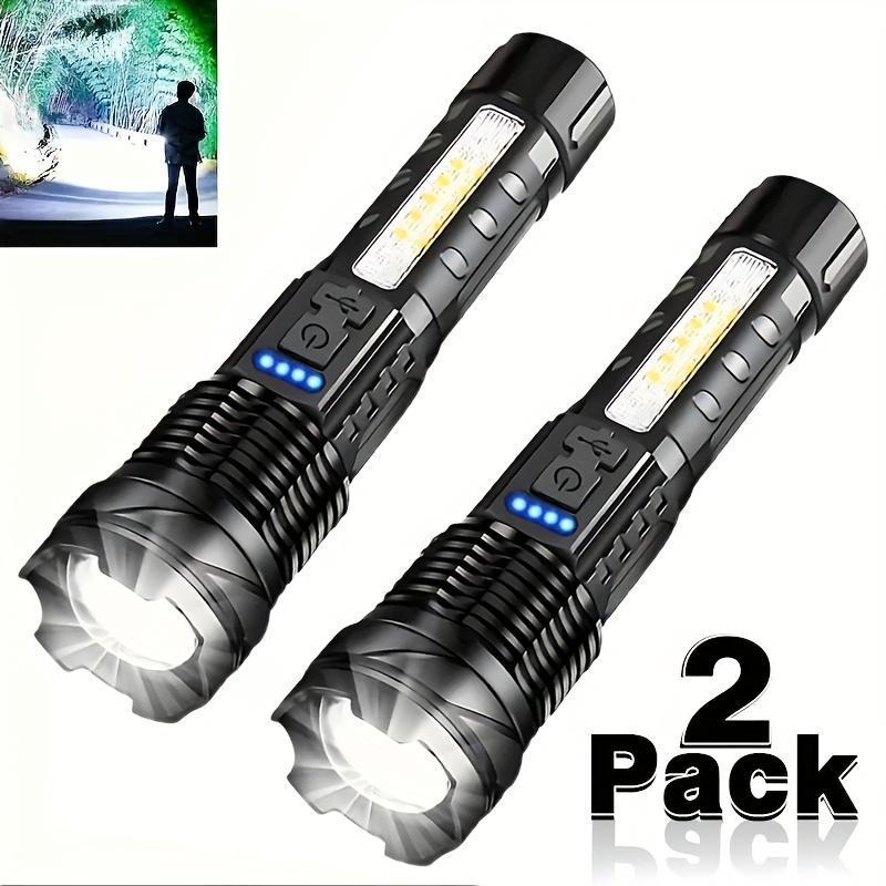 2PCS 5-Mode Zoomable LED handheld multifunctional Flashlight with COB Side Light, USB-C Charging & Power Display, 8H Runtime, Detachable Clip garden use nighttime security home camping