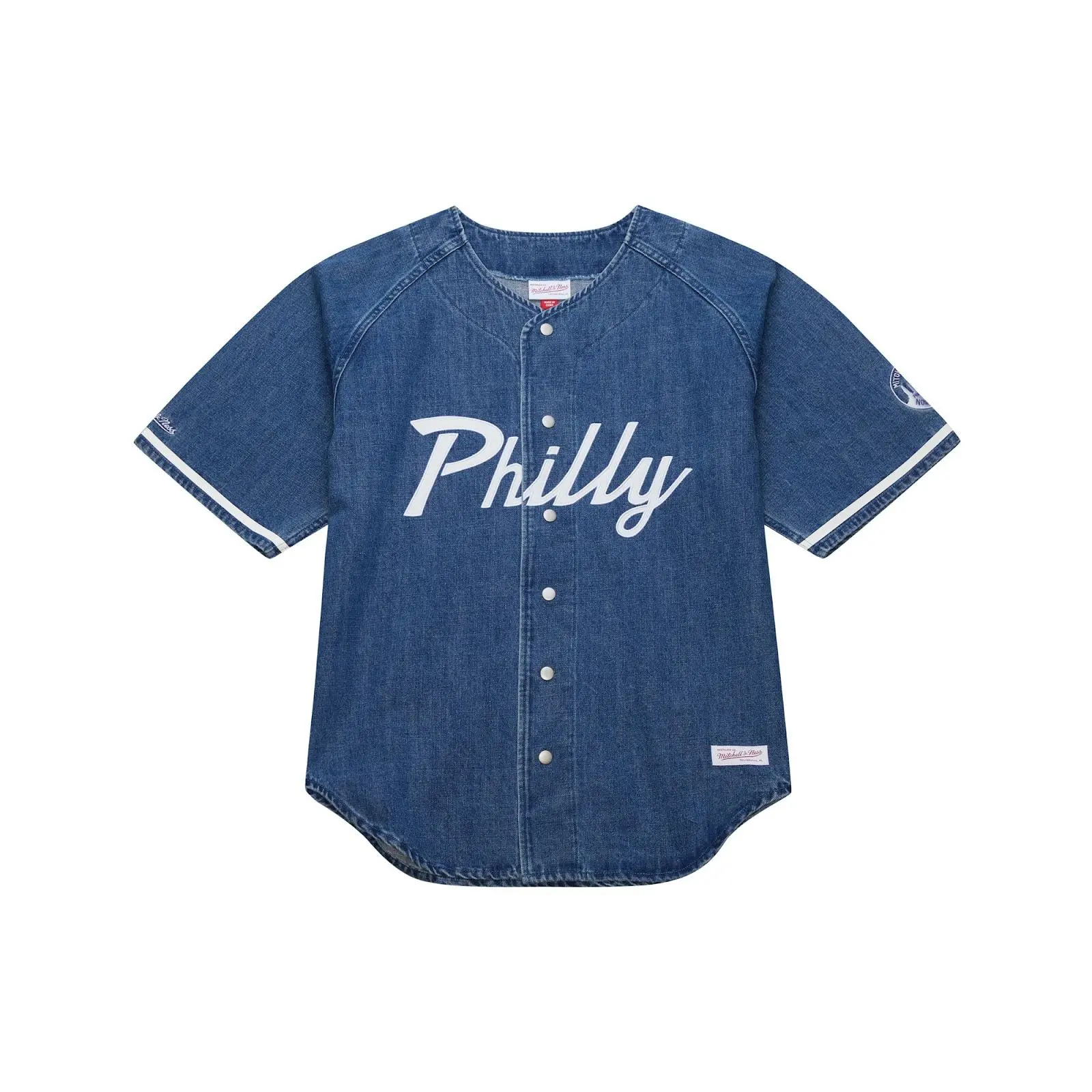 Denim M&N Philly Fashion Full-Snap Baseball Jersey Denim M&N Philly Fashion Full-Snap Baseball Jersey