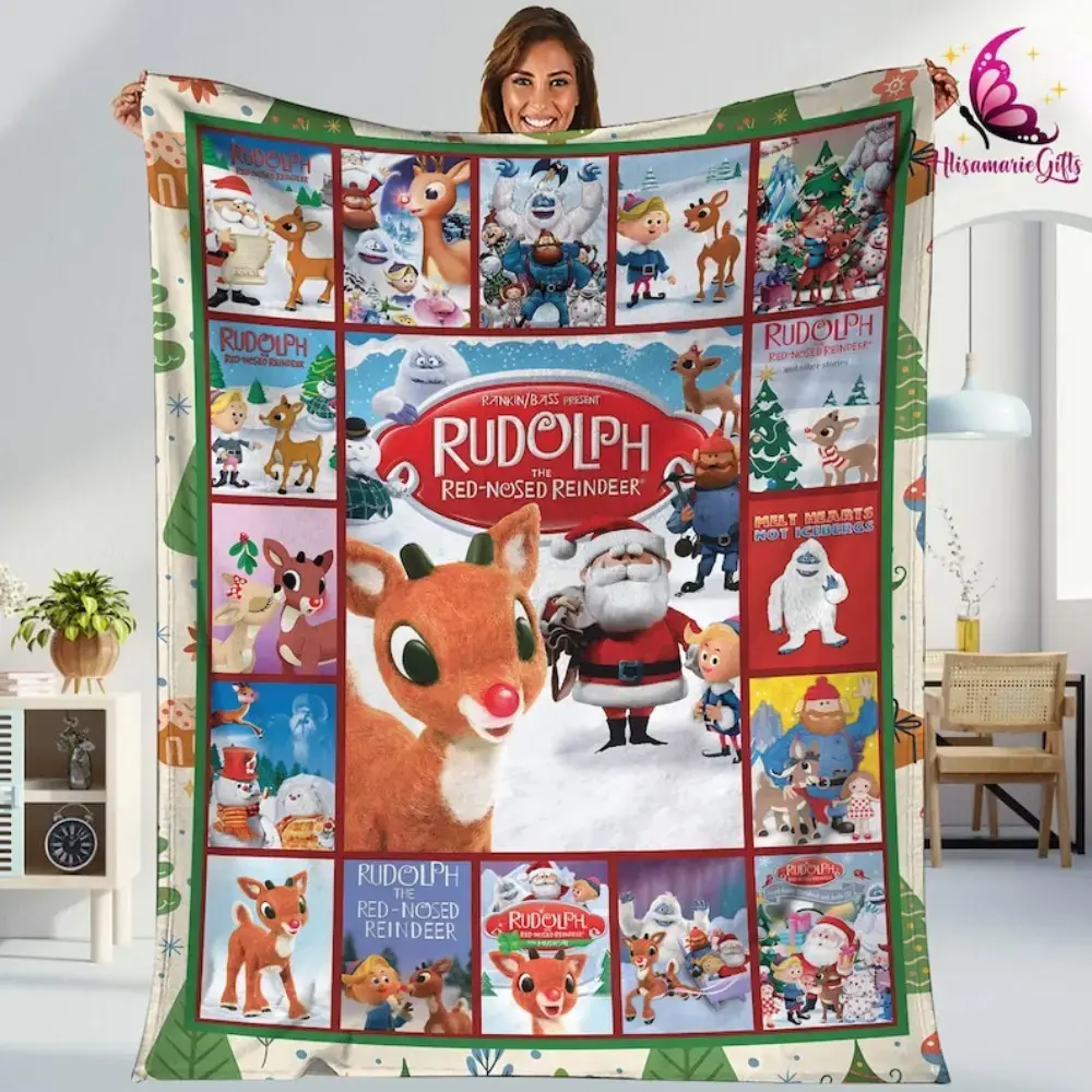 Rudolph's red-nosed reindeer blanket, Christmas blanket, Christmas movie blanket, Santa Claus reindeer blanket, summer victory of Christmas gifts