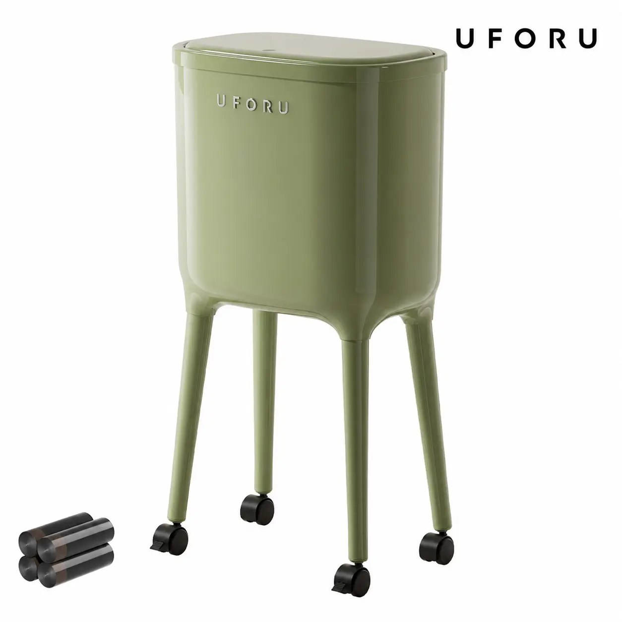 UFORU 16L Rolling Home Trash Can - Smooth, Water-Proof, High-Leg (No-Bend), Pressure-Sealed Odor-Proof Lid, Lockable Wheels, Space-Saving Slim Profile, Durable ABS & PP, 3 Color Options for Kitchen, Apartment Accessories