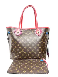 Pre-owned Louis Vuitton Original Flower Red Limited Edition Totem Neverfull MM Shopping Shoulder Bag with Pouch M41663