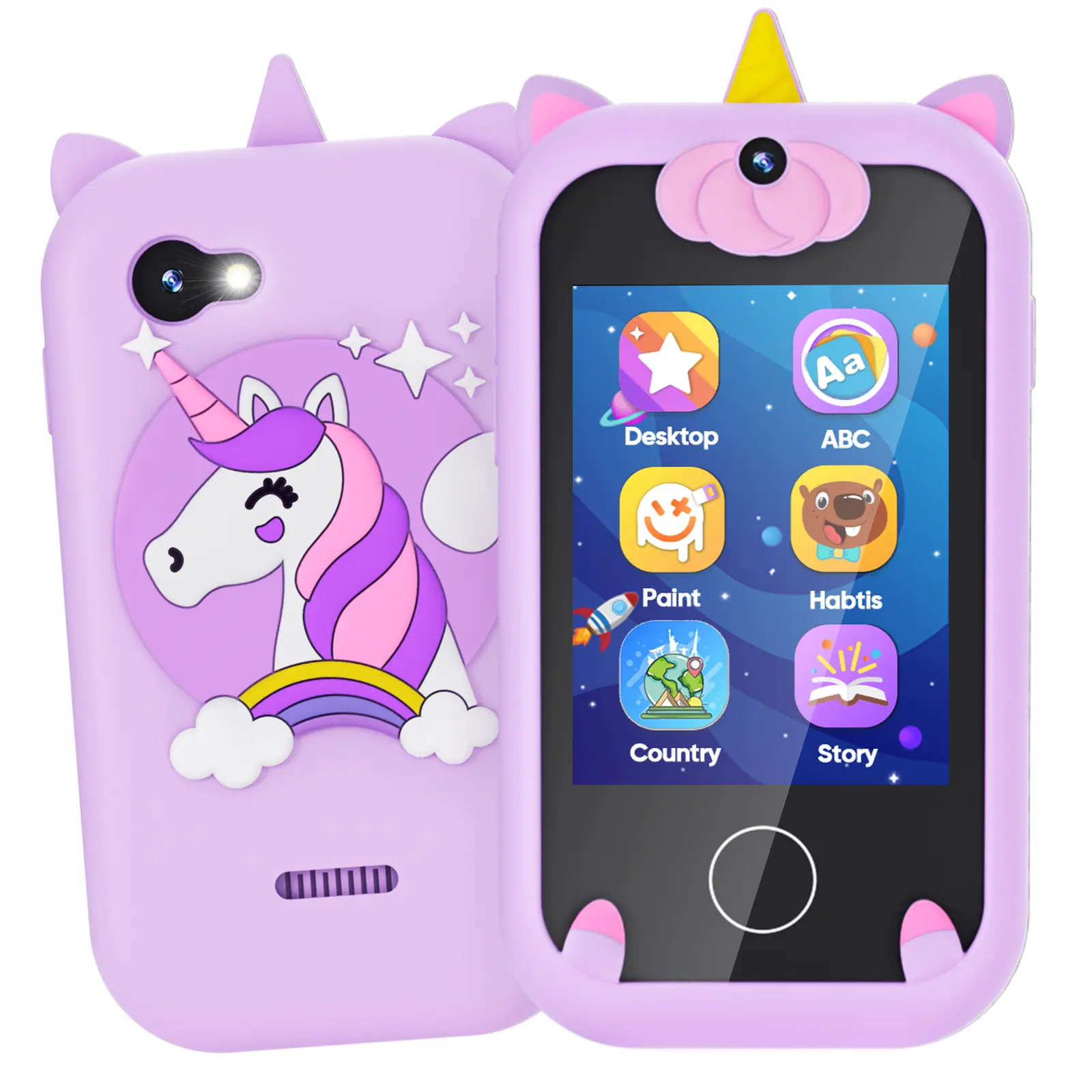 Kids' Digital First Real-Feeling Phone, Educational Tech Toy Gift for Ages 3-12, 2.8" Touchscreen, Dual Cameras, 8GB Card, 3.5mm Headphone Connectivity, Built-in Lithium Ion Battery - Birthday Must-Have