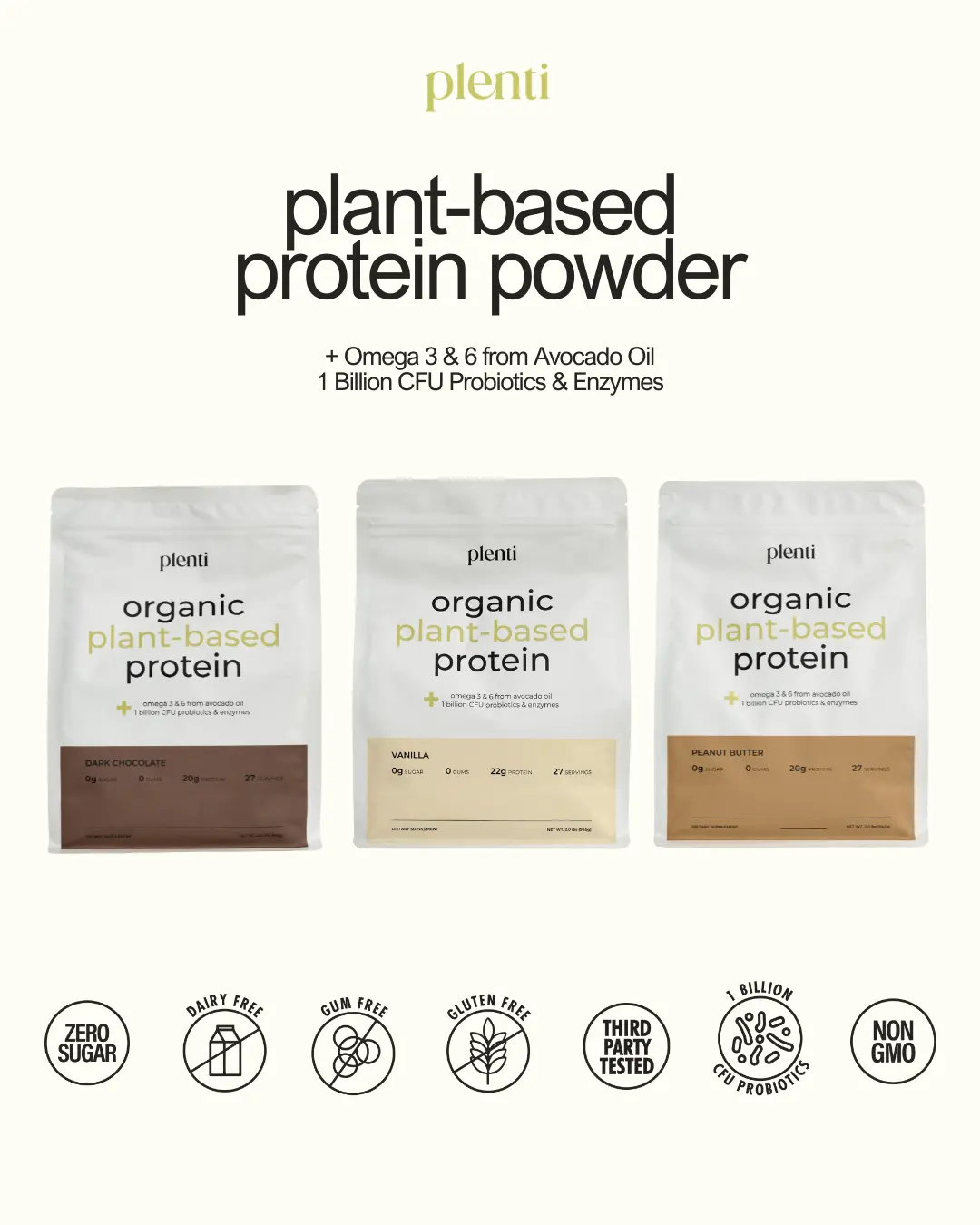 plenti Organic Plant-Based Protein | 2LBS (27 Servings)