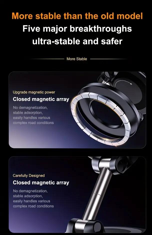 Magnetic Car Phone Holder - 360° Rotation & Folding, Equipped with Vacuum Suction Cup, Suitable for Car, Gym, Office & Driving Use Foldable Smartphone