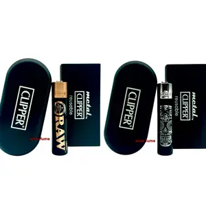 Raw clipper lighters metal lighters refillable + clipper Mex skulls lighter refillable with case