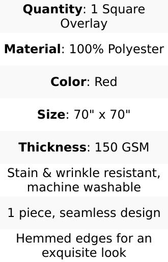 Polyester Square Table Overlay 70"x70" Red - Wrinkle-Resistant Table Topper