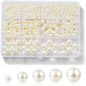 1200 Pcs Pearl Beads for Jewelry Making, 5 Size Round Pearls for Bracelets Making Kit Small Pearl Filler Beads with Hole for DIY Craft Necklace Earrings