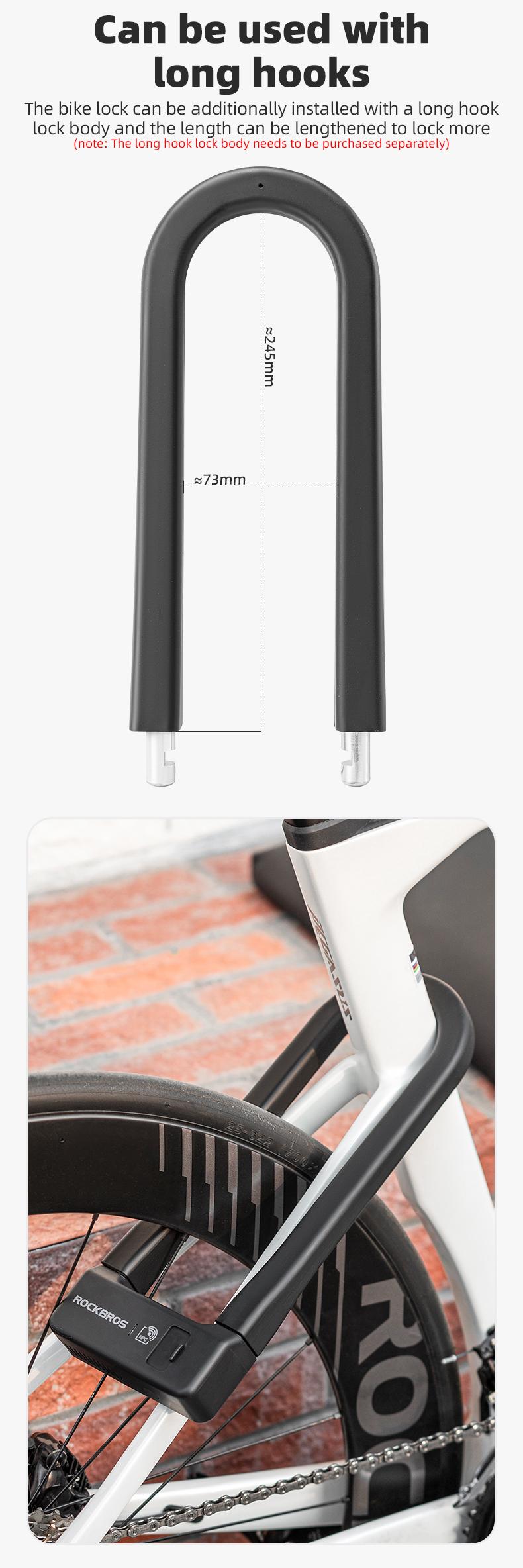 ROCKBROS Smart U Lock NFC Unlocking MTB Road Bike Lock  Anti-theft Lock Waterproof Rechargeable Safety Bike Lock