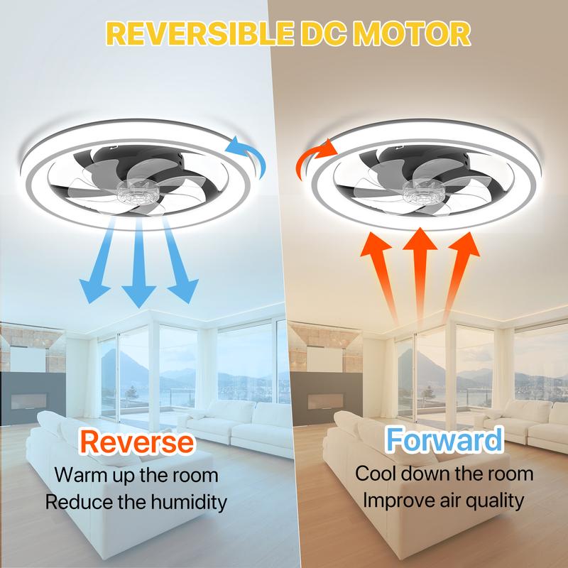 GLITGATE Modern LED Ceiling Fan with Light & Remote - 6-Speed, 3 Color Temperatures (Warm White/Nature White/Pure White), Dimmable Brightness, Timer Function, App & Remote Control, Flush Mount Design for Bedroom or Living Room GLITGATE Modern LED Ceiling Fan with Light & Remote - 6-Speed, 3 Color Temperatures (Warm White/Nature White/Pure White), Dimmable Brightness, Timer Function, App & Remote Control, Flush Mount Design for Bedroom or Living Room