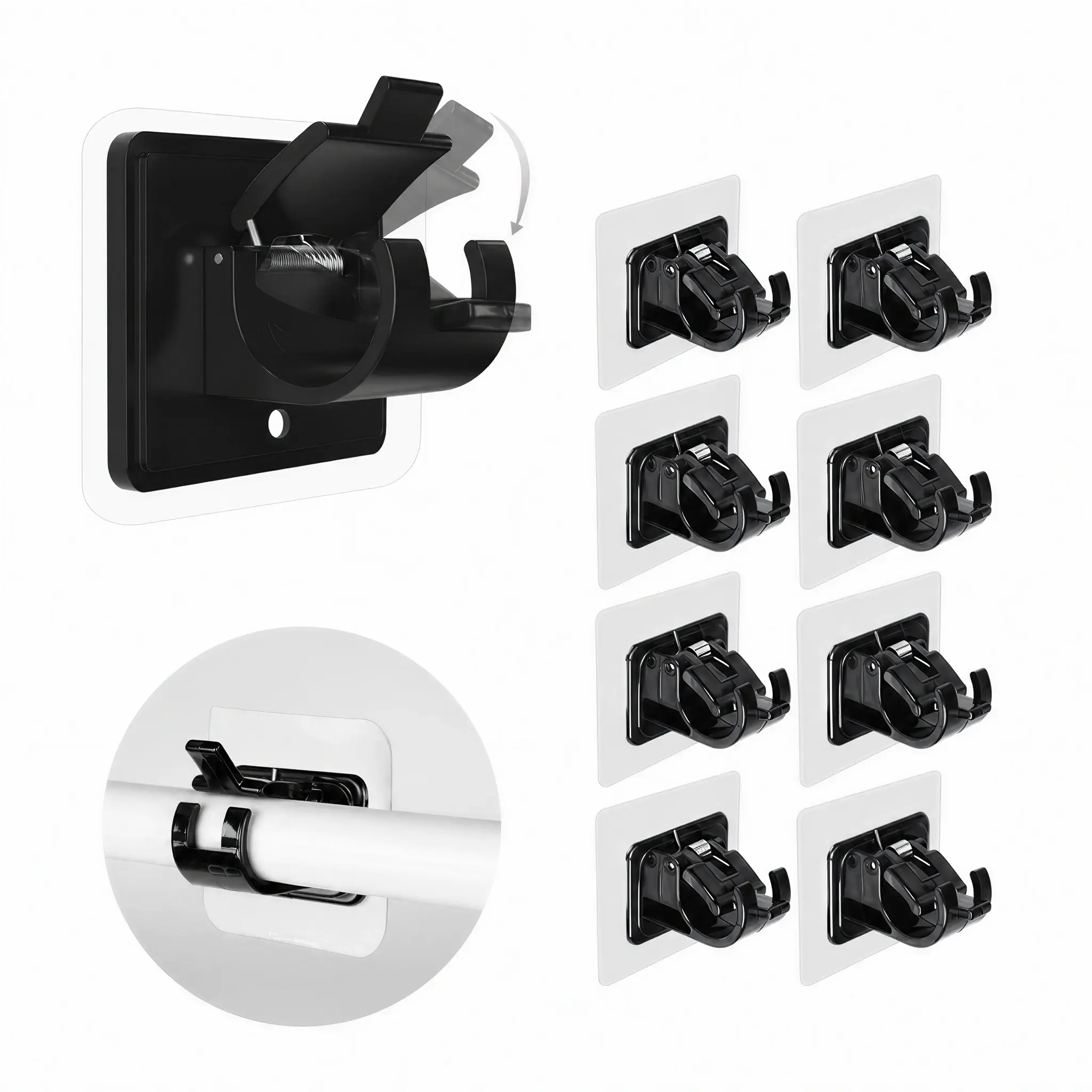 Curtain Rod Brackets, 8-Pack Modern Lightweight Plastic Self-Adhesive Hooks with Stainless Steel - No-Drill & Waterproof for Bathroom Decor, Water Proof, Transparent, Removable Adhesive Hooks, Set