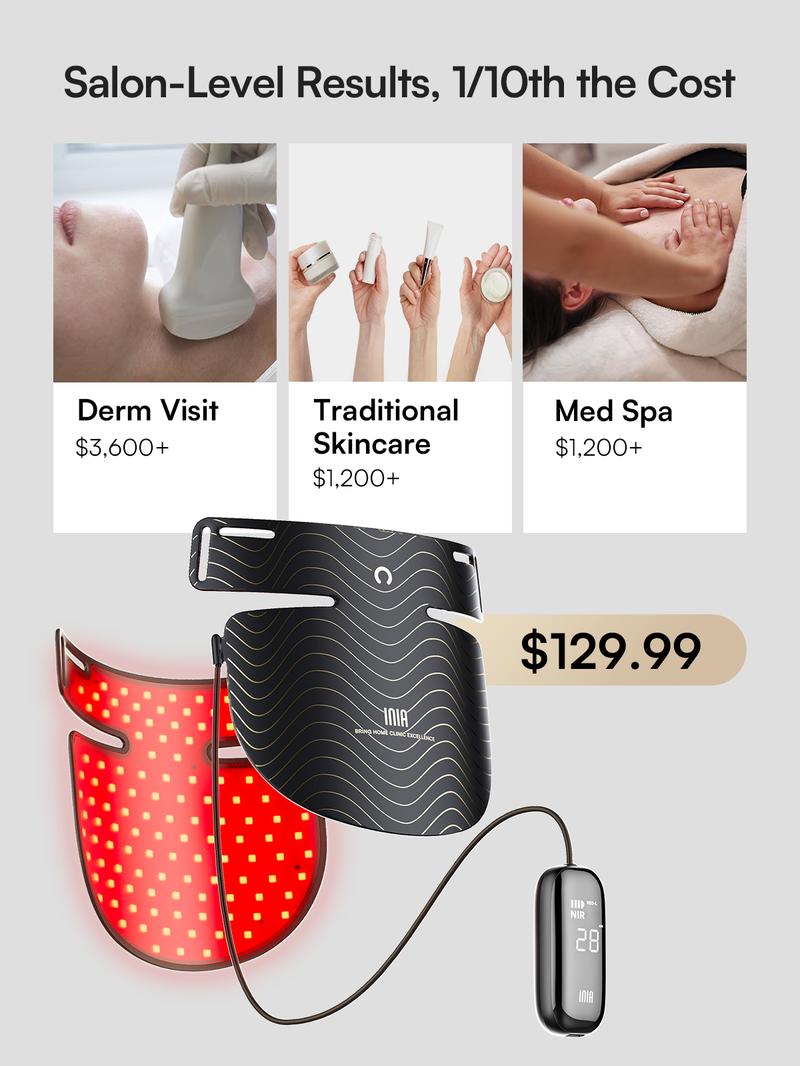 INIA GLOW Neck & Chest Red Light Mask – 850nm NIR | Fade Wrinkles & Spots | Lift & Firm in 4 Weeks - Red Light Skincare Device with 2600mAh Rechargeable Controller, Clinic-Grade, Full Coverage