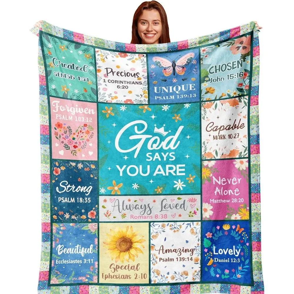 "God Says You Are" Christian Flannel Fabric Blanket - Multi-Size, Soft Texture, Plush Finish Throw with Bible Quotes, Inspirational Quote, Christian Faith, Home Decor, Perfect Gift for Women Believers, Ideal for Relaxation Time