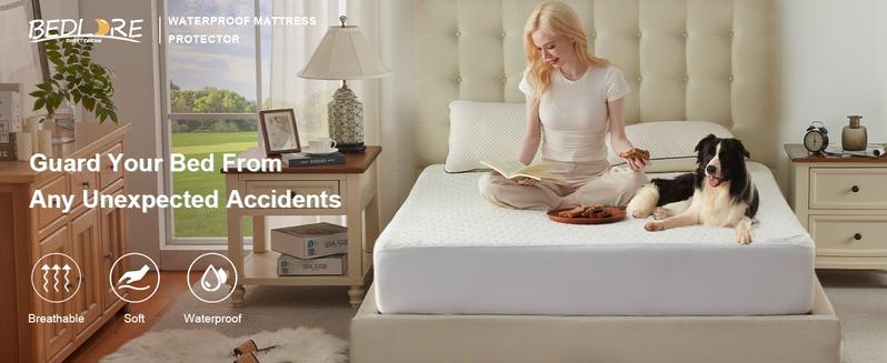 【BEDLORE】Honeycomb Waterproof Fitted Sheet, Soft & Breathable Non-Slip Fabric with Deep Pockets, Machine Washable, Great for Daily Bedroom Use