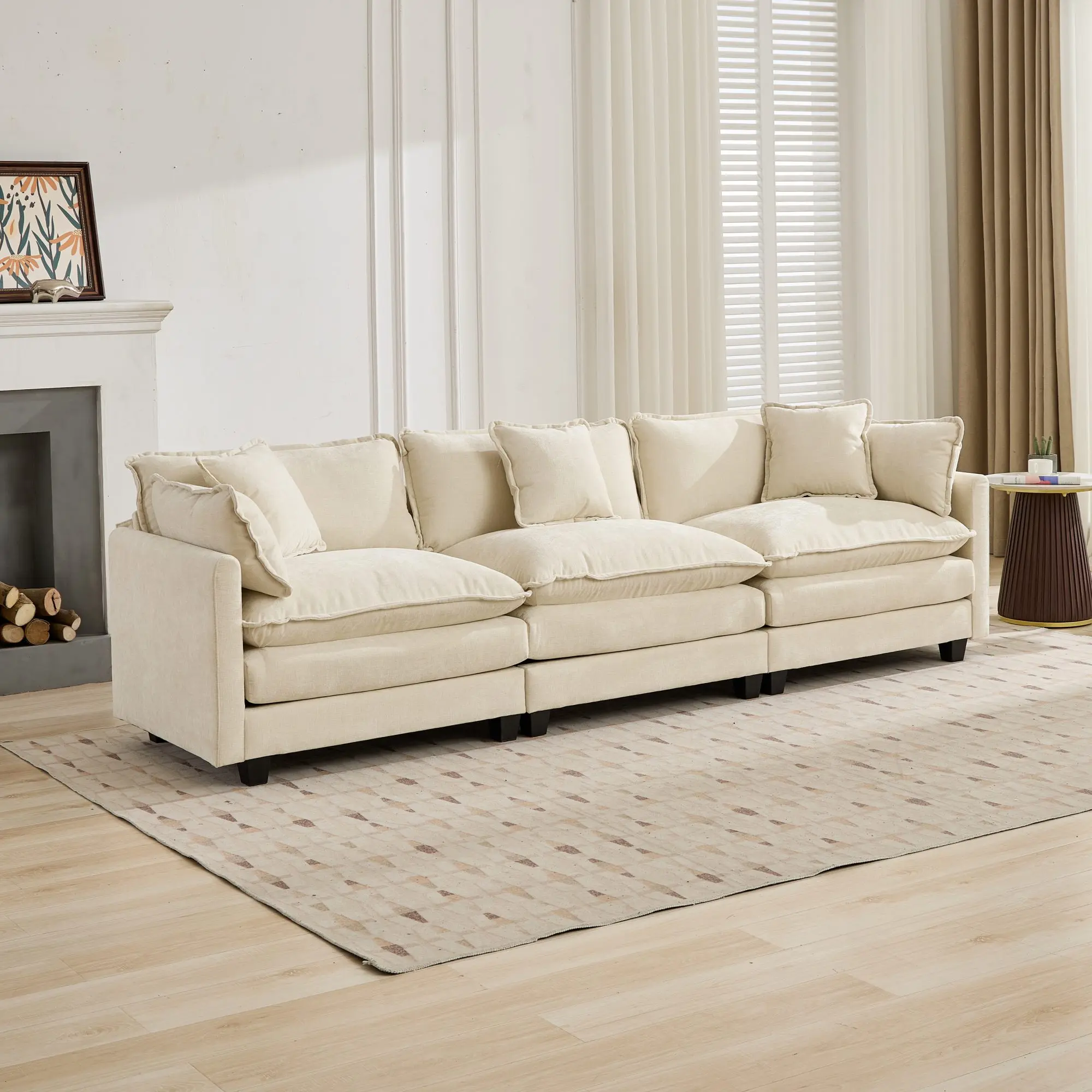Chenille Fabric 3-Seat Modular Reconfigure Sectional Sofa Couch - Ergonomic Soft Double Layer Sponge Cushion Back, Modern American Small Space Indoor Furniture for Apartment Living Room, Multiple Colors, 3-Box Delivery, No Ottoman (Shape-Your Sofa)