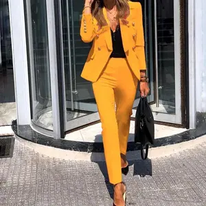 Women jacket blazer suit fashion casual ladies solid color two piece autumn winter office wear elegant suit jacket pants