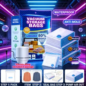 6-Pack Reusable Vacuum Storage Bags with Air Pump Durable Space-Saving Sealed Bags for Clothing Blankets Bedding Travel & Moving Storage Waterproof Anti-Mold PA+PE Material prevents water dustproof organizer box home office dormitory bathroom