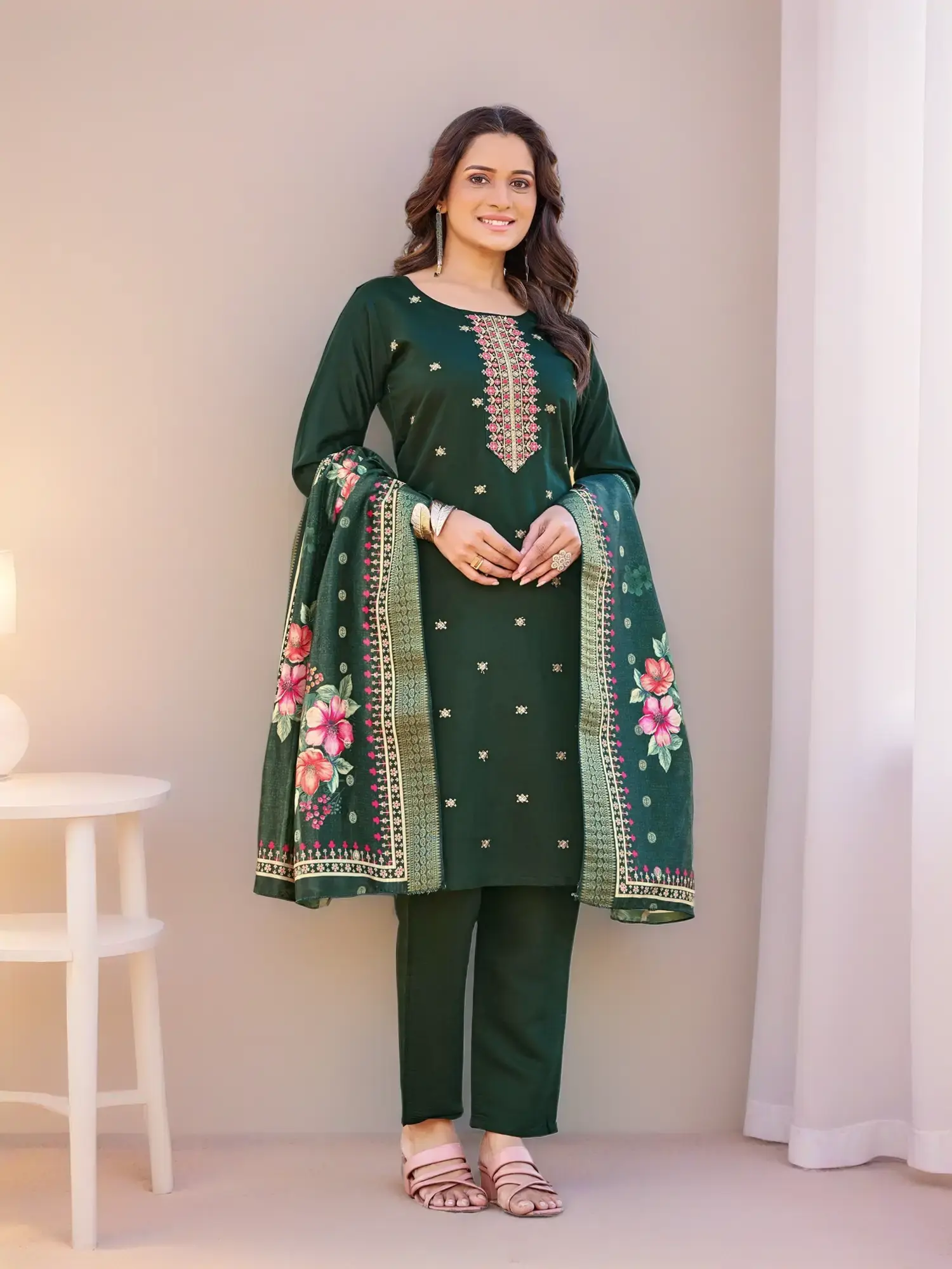Women's Gadhwal Silk Kurti Set with Heavy Sequence Work | Elegant 3-Piece Traditional Festive Wear | Comfortable Fit with Digital Print Dupatta