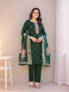 Elegant Gadhwal Silk Kurti Set with Pant & Dupatta – Heavy Embroidery Sequence Work