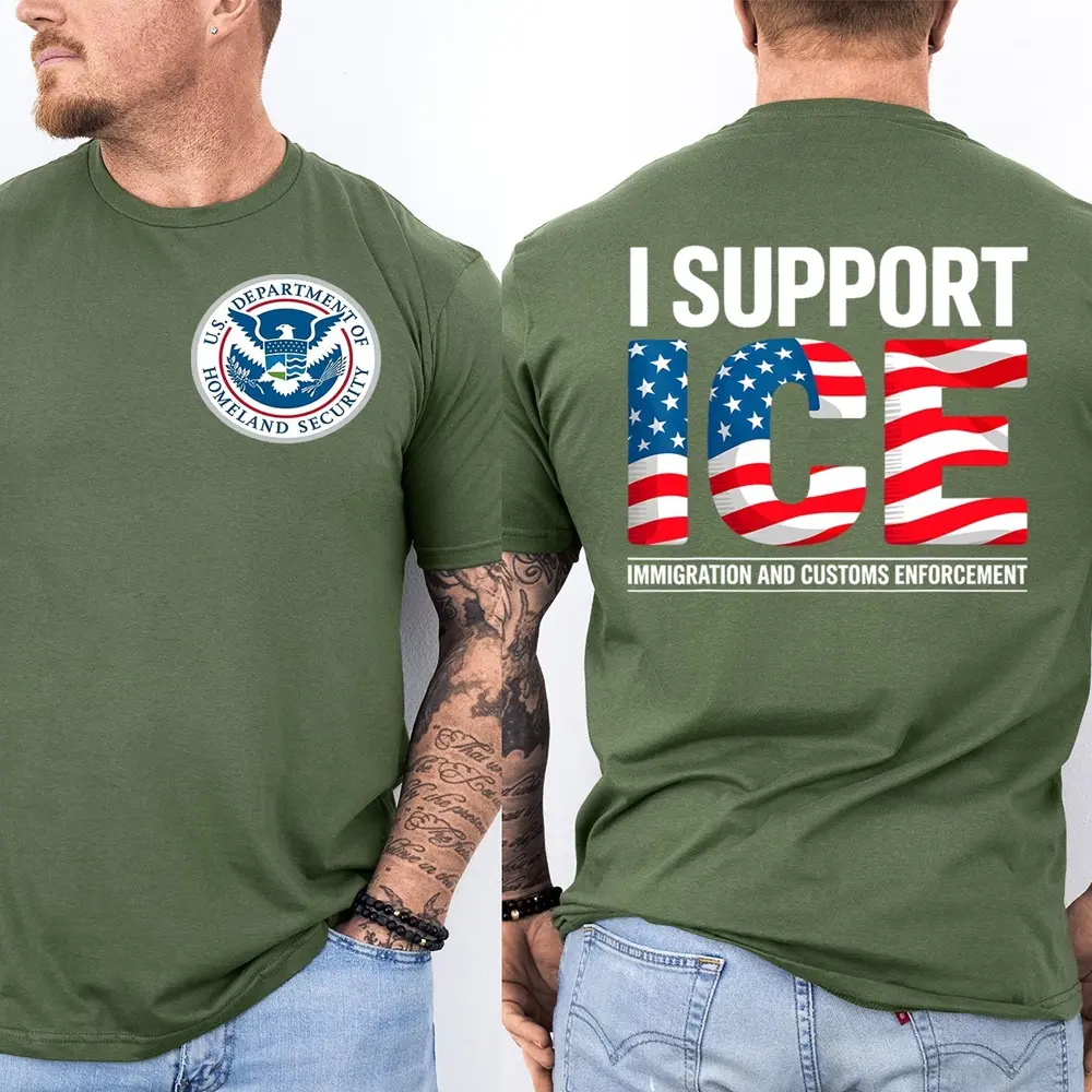 ICE Immigration Officers American Flag Tee I Support ICE Front and Back T-Shirt